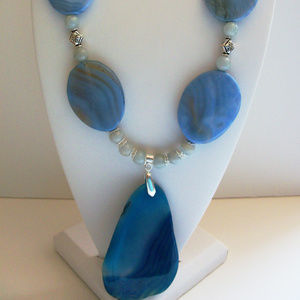 Natural Blue Agate , aquamarine necklace (#78)